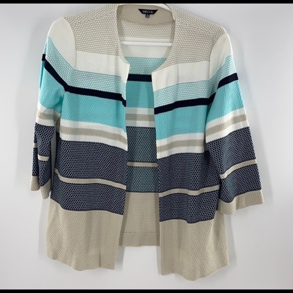 MISOOK STRIPED OPEN FRONT CARDIGAN KNIT JACKET 1X - Picture 1 of 1